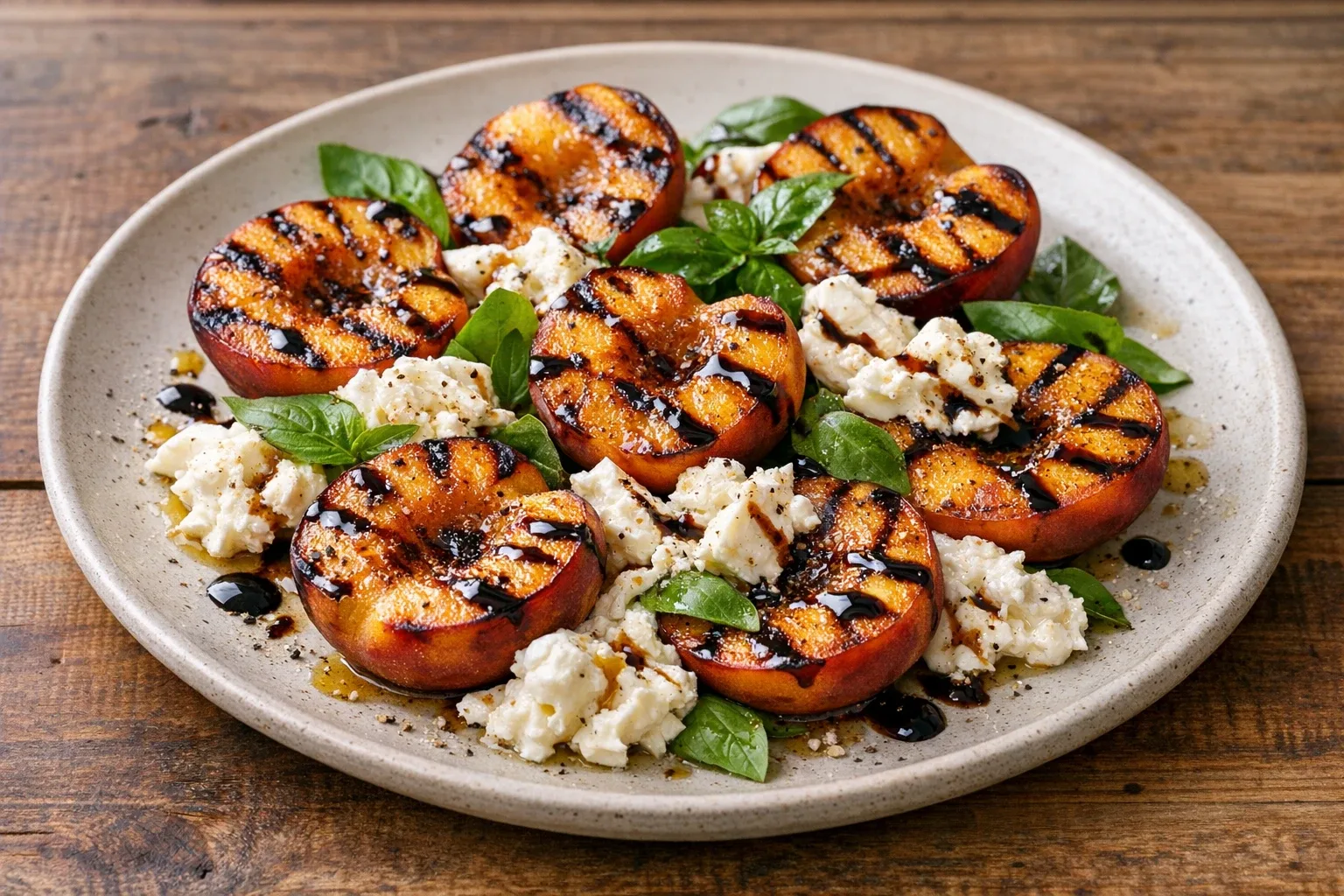Summer Grilled Peach and Burrata Salad with Fresh Basil