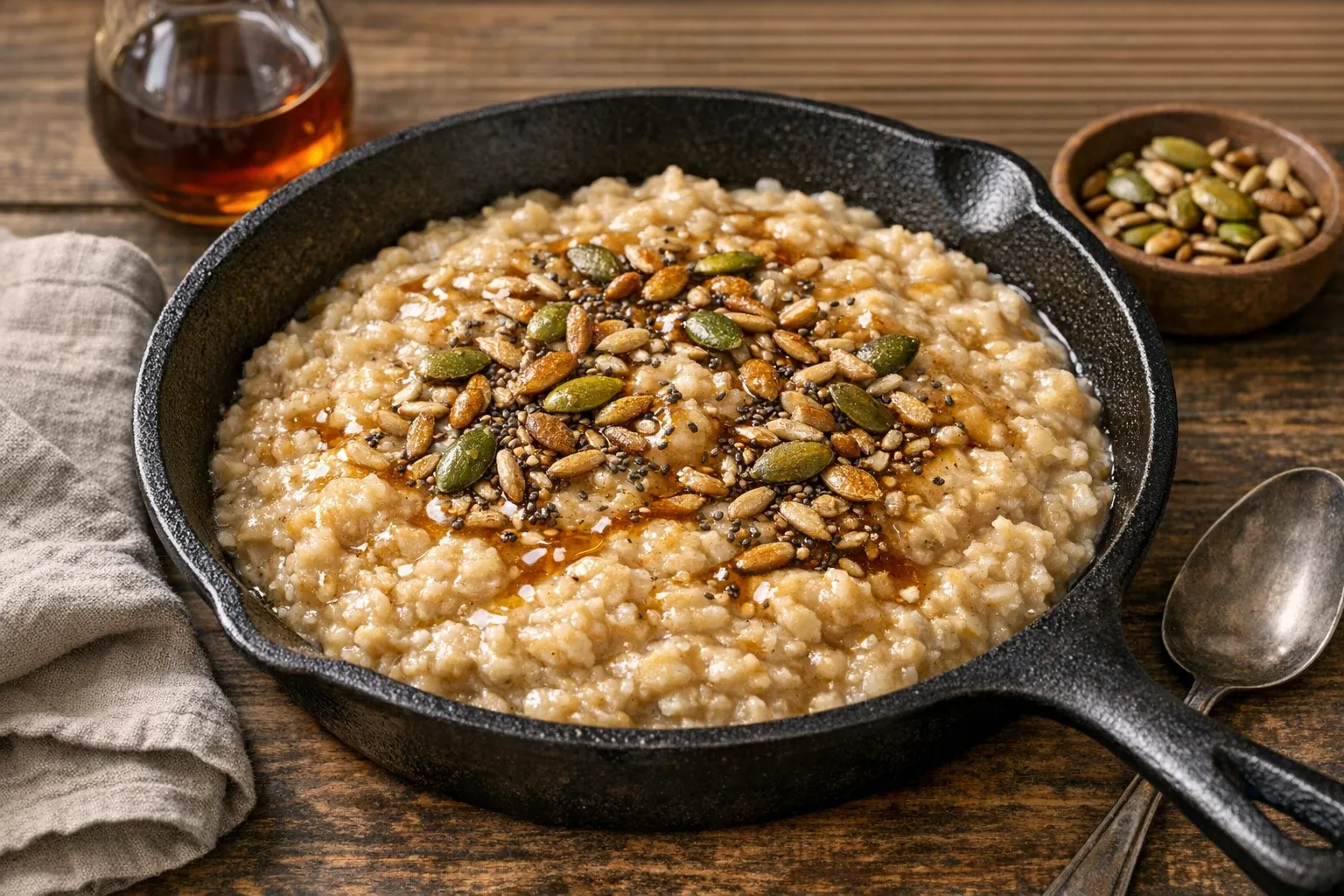 Banana and Maple Oatmeal with Toasted Seeds