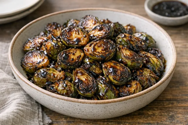 Air Fryer Crispy Brussels Sprouts with Balsamic Glaze