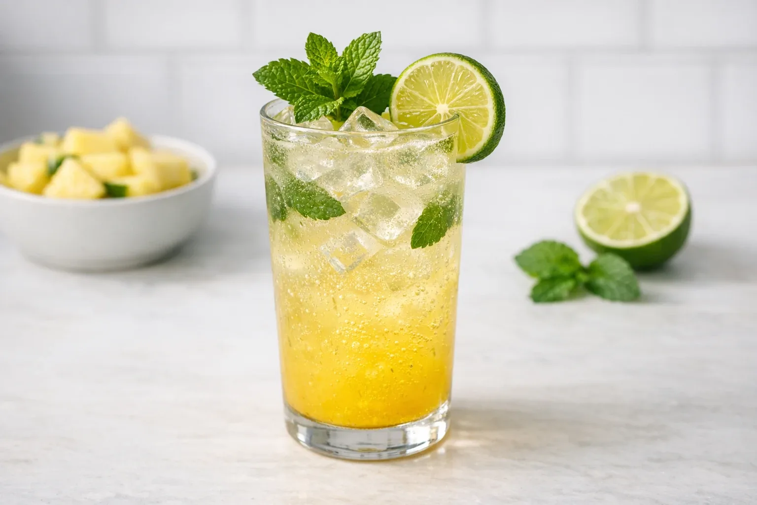 Pineapple Mint Lime Spritzer Mocktail
