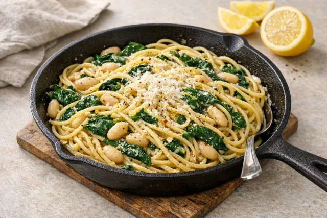 Lemon Garlic Pasta with White Beans and Spinach