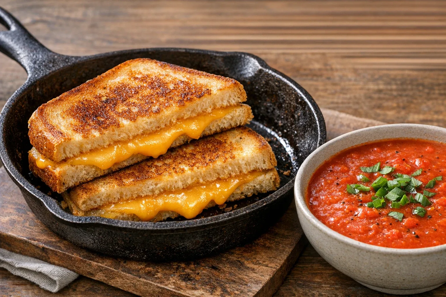Street-Style Grilled Cheddar Cheese Sandwich with Fresh Tomato Soup