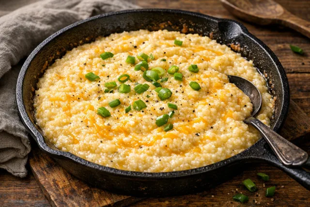 Skillet Southern Grits with Cheese and Garlic