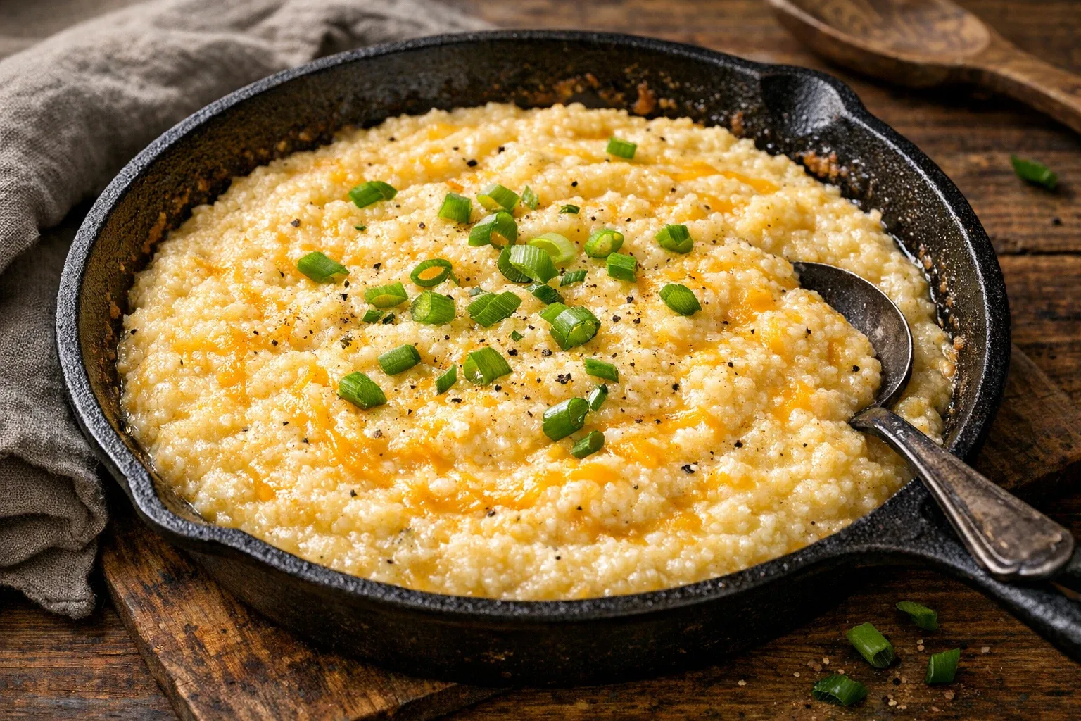 Skillet Southern Grits with Cheese and Garlic