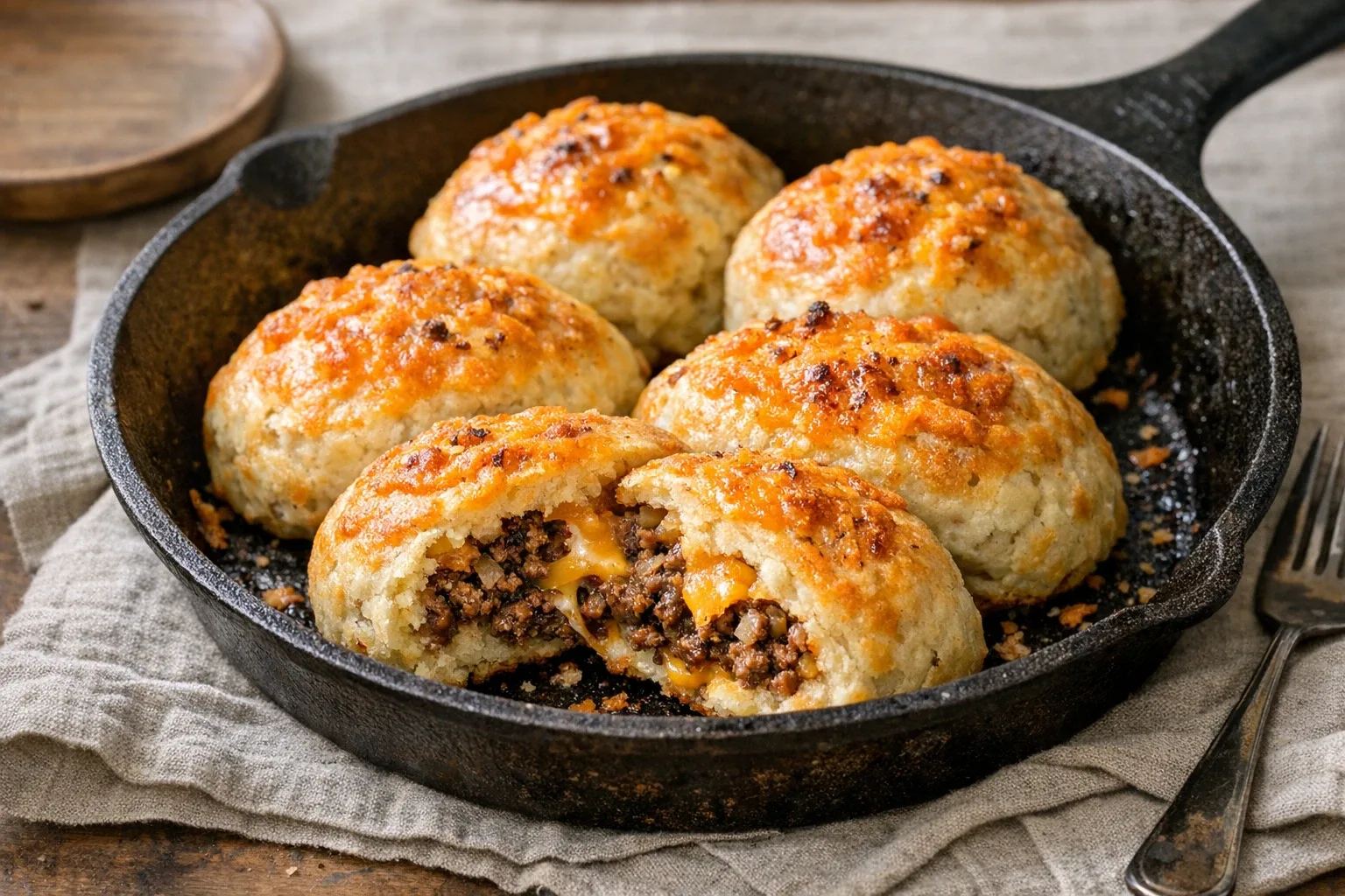 Classic Southern Beef and Cheese Stuffed Breakfast Biscuits