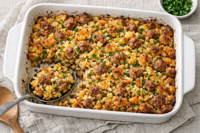 Classic American Cornbread Dressing with Sausage