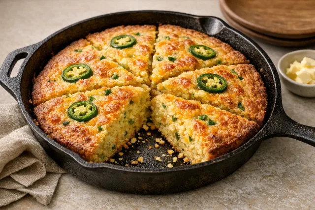 Skillet Cornbread with Jalapenos and Sharp Cheddar