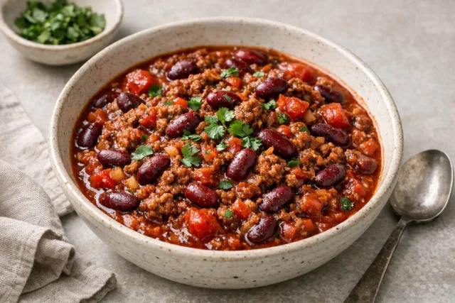 Smoky Tomato Beef and Bean Chili