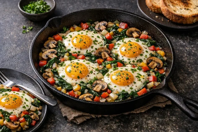 Mushroom and Herb Egg and Vegetable Breakfast Skillet