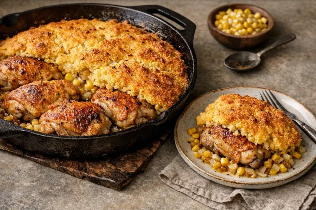 Campfire Skillet Chicken and Cornbread Bake