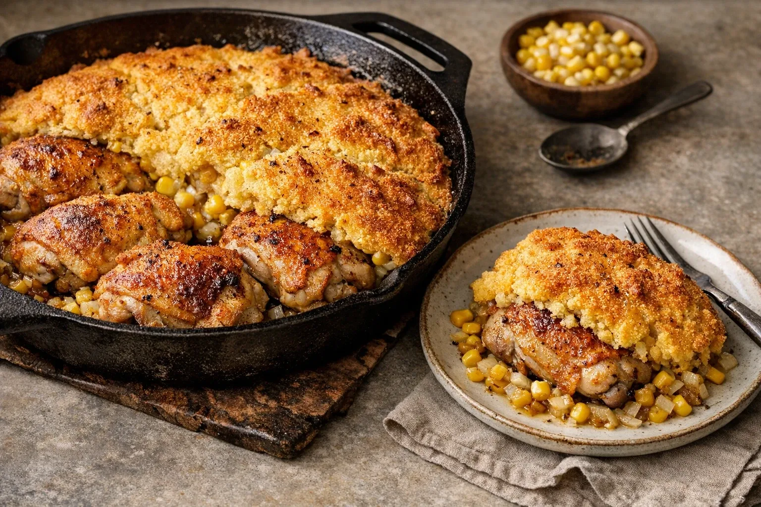 Campfire Skillet Chicken and Cornbread Bake
