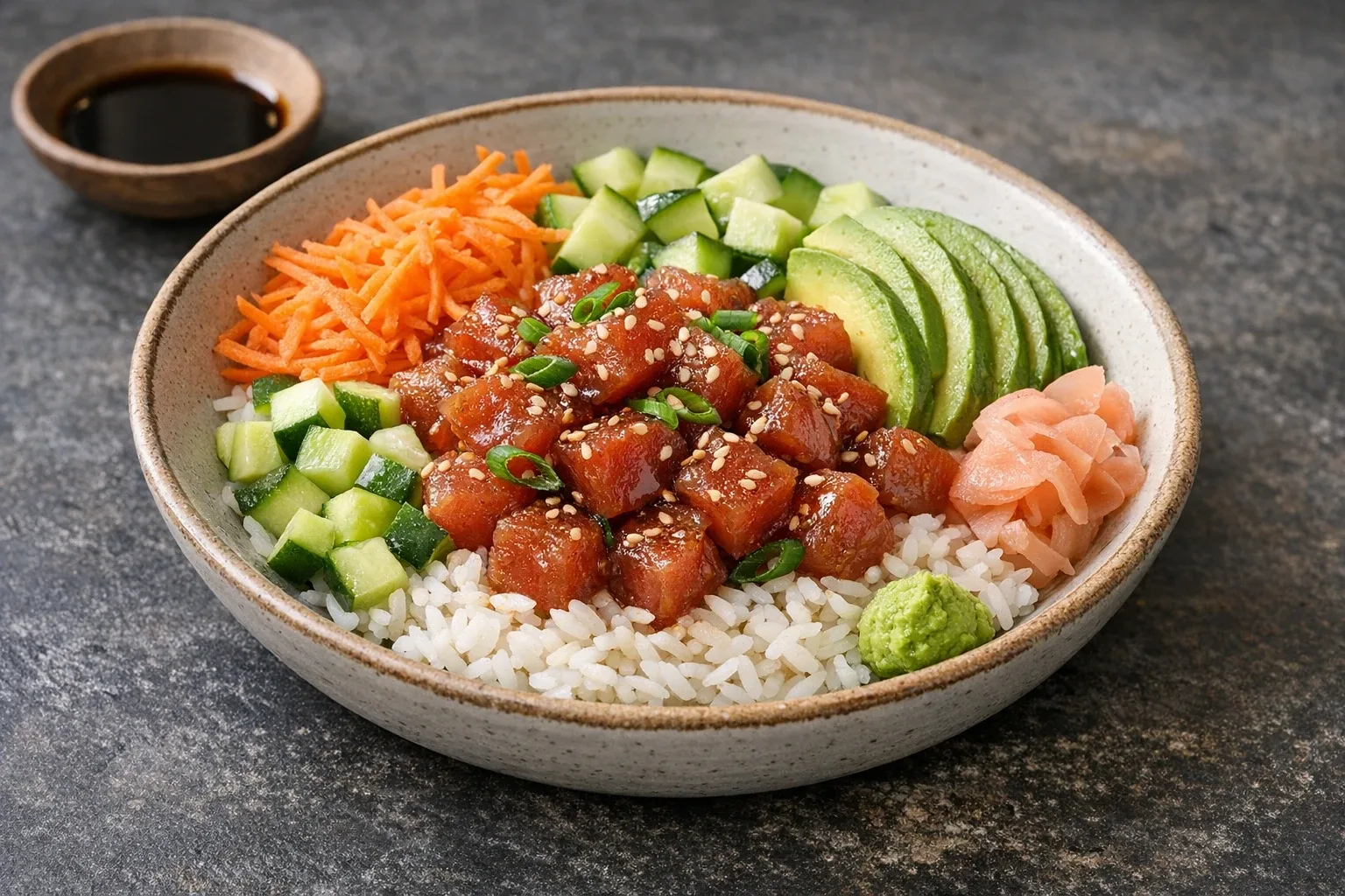 Fresh Tuna Hawaiian Poke Bowl with Soy Sauce