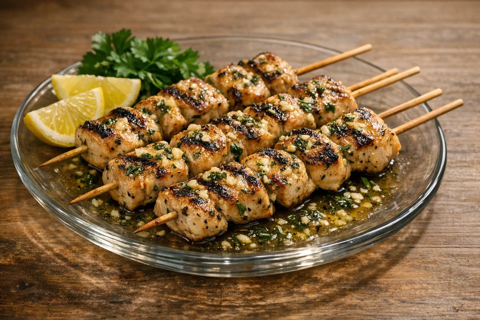 Grilled Herb-Marinated Chicken Skewers with Garlic Butter