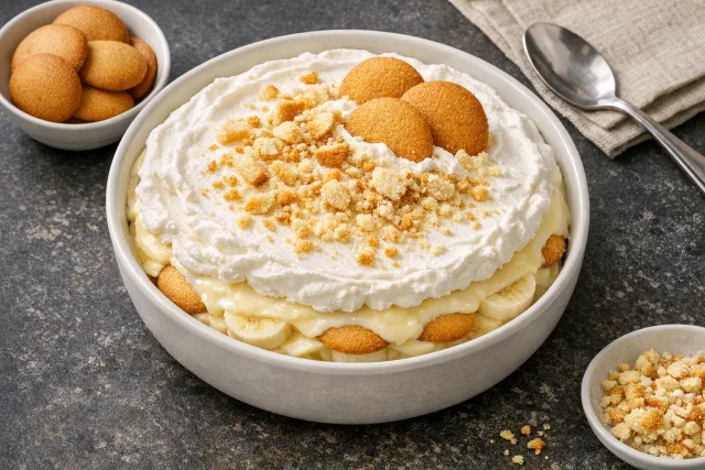 Classic Chilled Banana Pudding with Vanilla Wafers and Whipped Cream