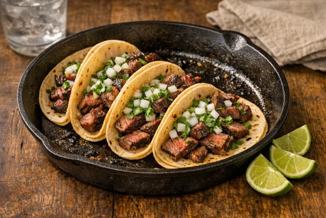 Grilled Street-Style Steak Tacos with Cilantro, Onion & Lime