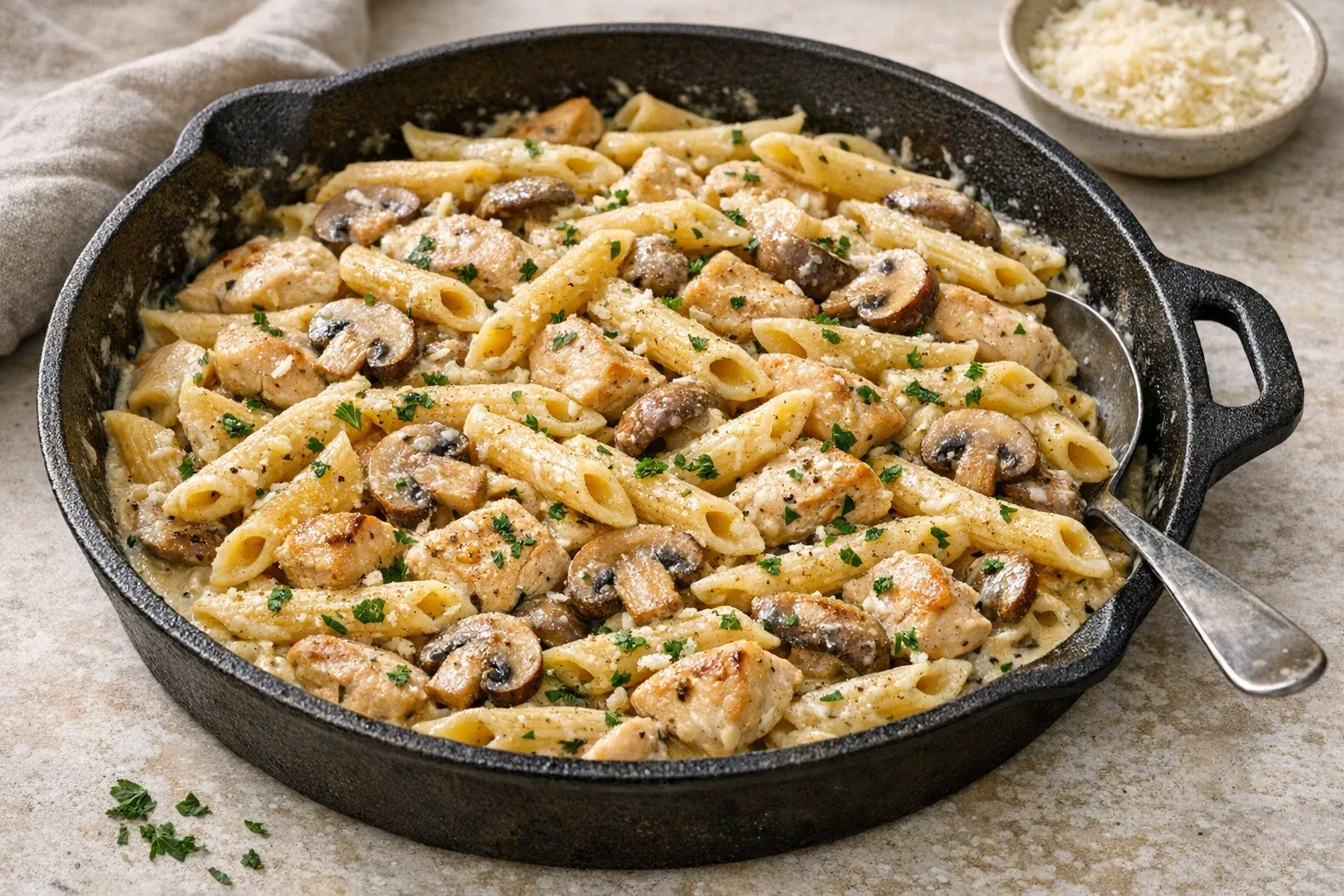 One-Pot Creamy Chicken and Mushroom Pasta