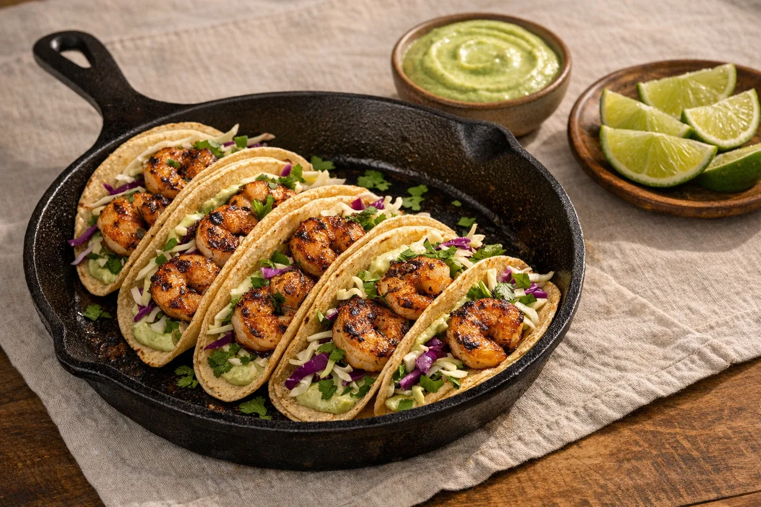 Grilled Shrimp Tacos with Avocado Lime Crema