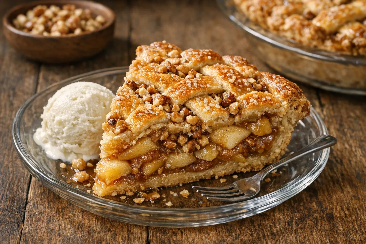 Rustic Maple Walnut Apple Pie with Homemade Lattice Crust