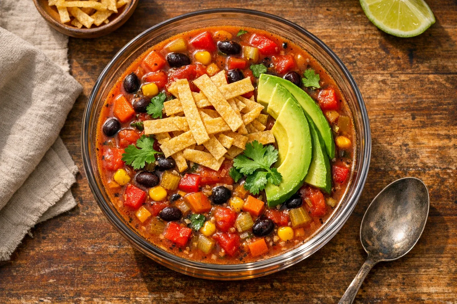Hearty American Stovetop Vegetarian Tortilla Soup