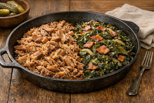 Southern Style Slow Cooker Pork Shoulder with Collard Greens