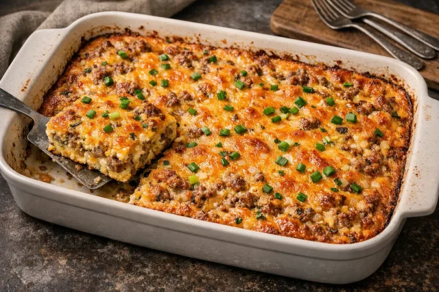 Southern-Style Breakfast Egg and Sausage Casserole with Cheddar
