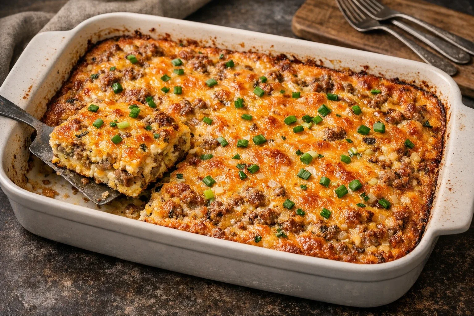 Southern-Style Breakfast Egg and Sausage Casserole with Cheddar