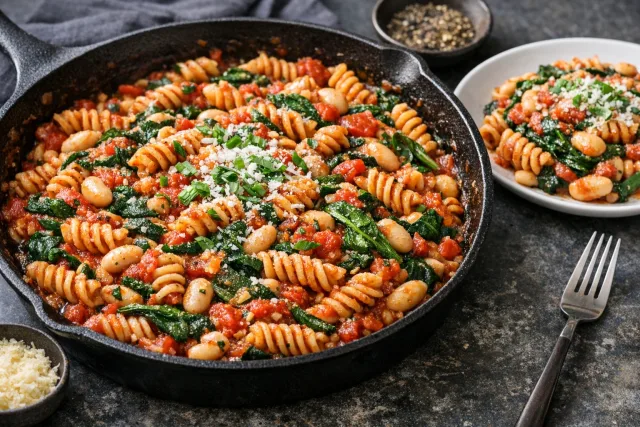 Tomato Basil Pasta with White Beans and Spinach