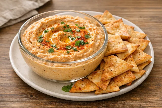 Spicy Southern Black-Eyed Pea Hummus with Pita Chips
