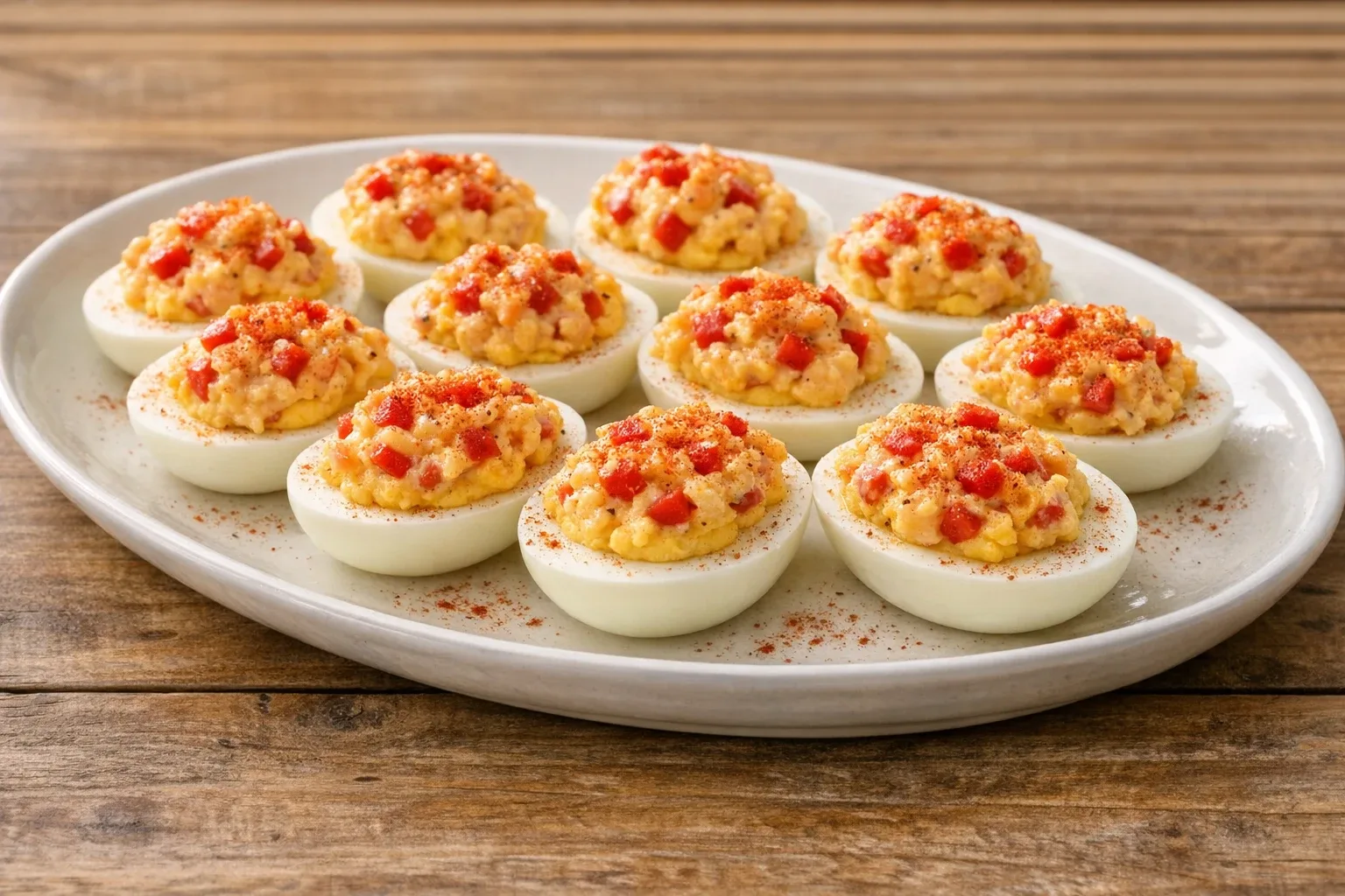 Classic Southern Deviled Eggs with Pimento Cheese Topping