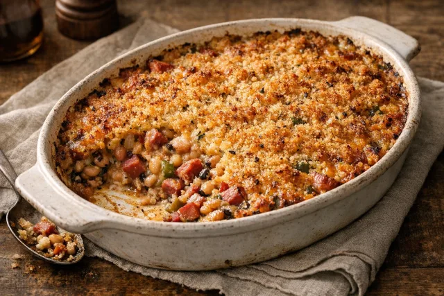 Southern-Style Baked Black-Eyed Pea Casserole with Ham