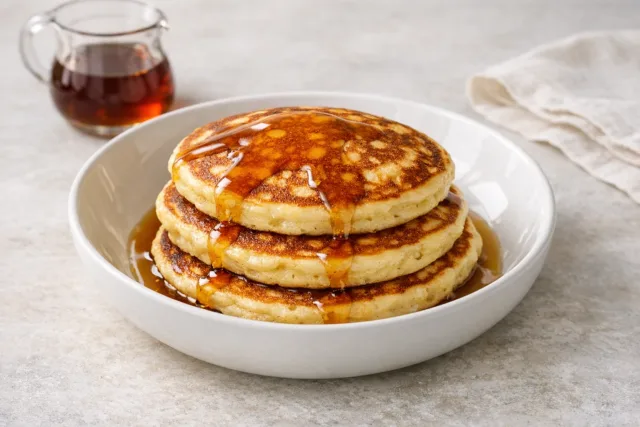 Fluffy Grilled Classic Pancakes with Maple Syrup