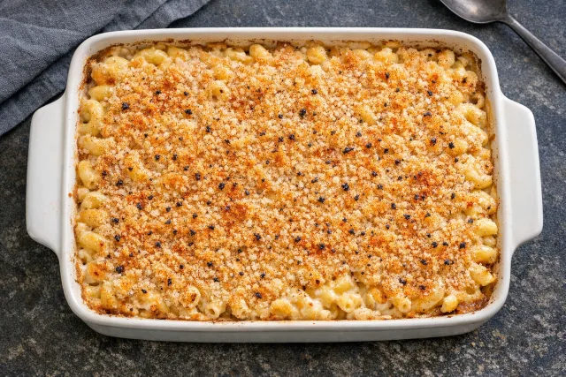 Classic American Baked Macaroni and Cheese with Cheddar and Parmesan