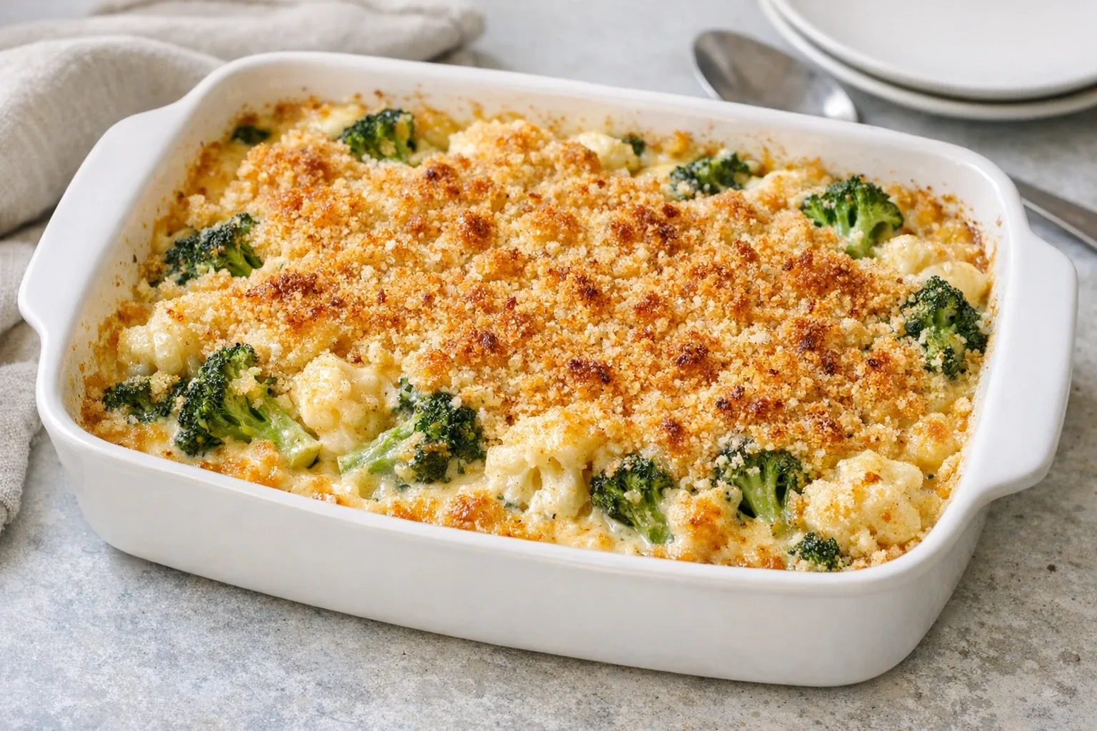 Classic American Broccoli and Cauliflower Cheese Casserole