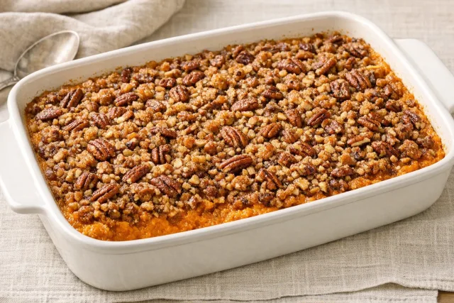Classic American Sweet Potato Casserole with Pecan Topping