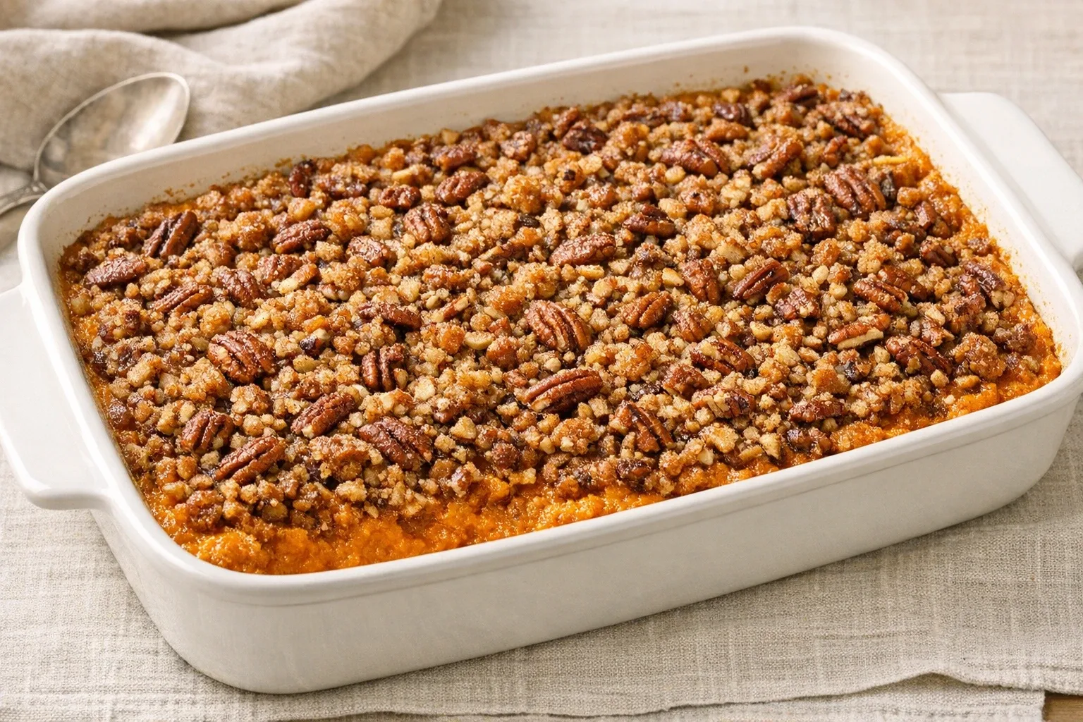 Classic American Sweet Potato Casserole with Pecan Topping