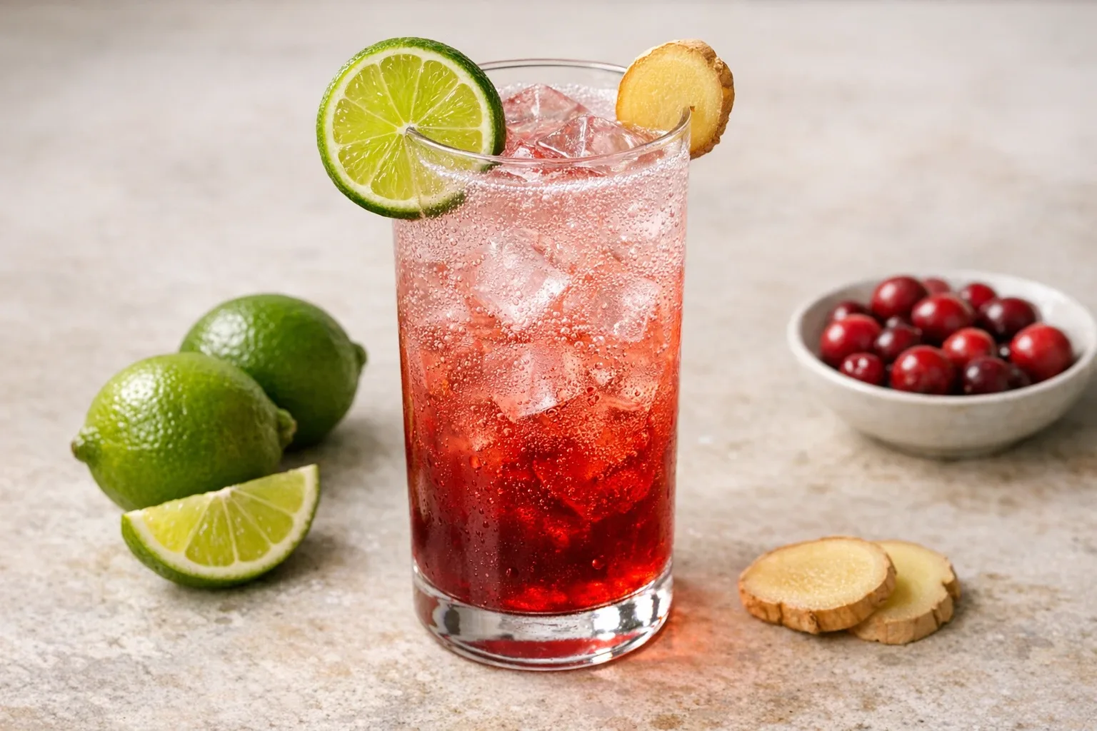 Cranberry Ginger Nonalcoholic Lime Spritzer