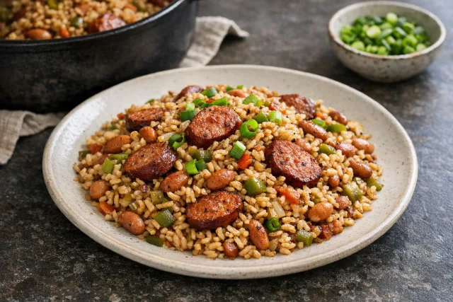 One-Pot Southern-Style Brown Rice and Pinto Beans with Smoked Sausage