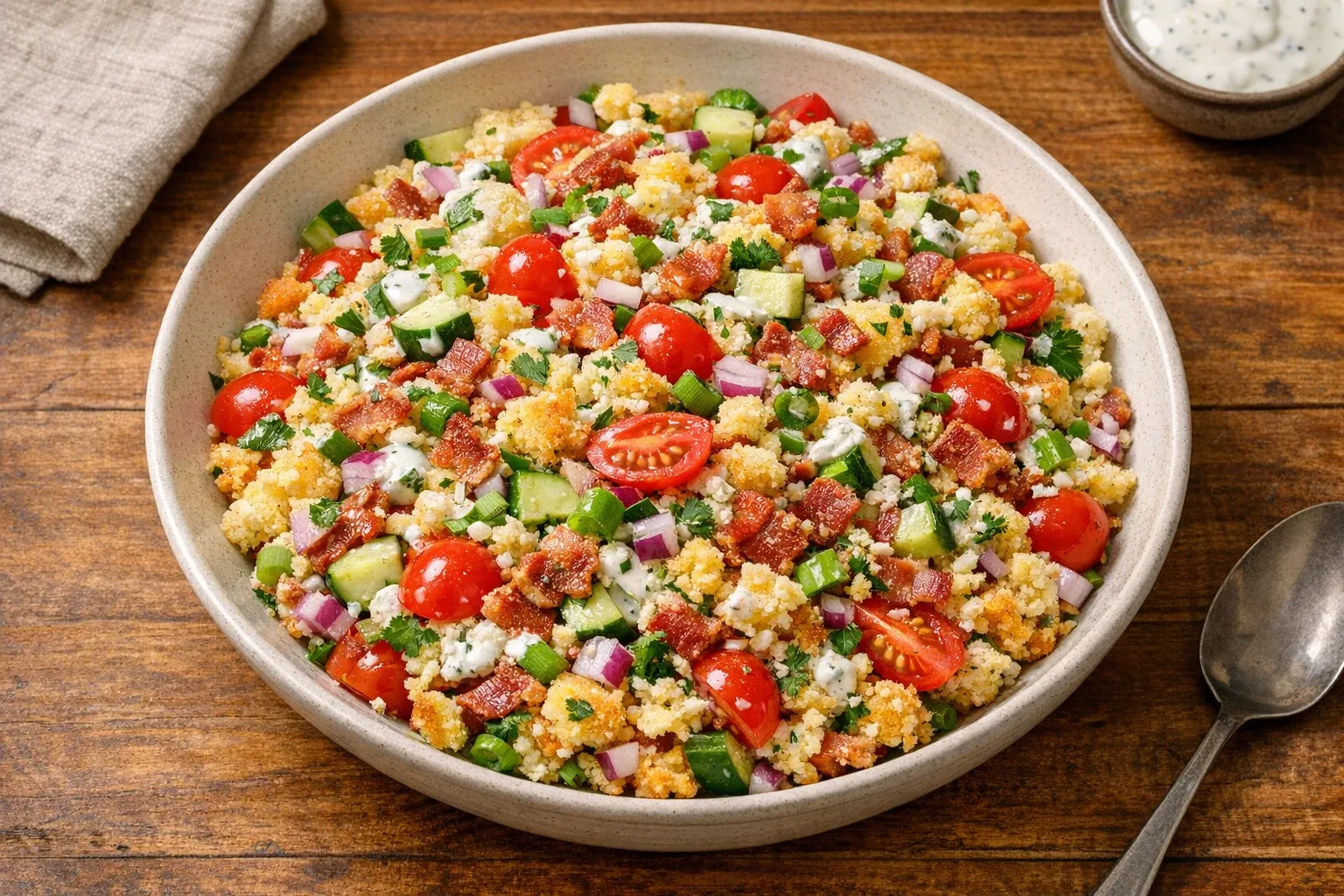 Southern Cornbread Salad with Bacon and Ranch Dressing
