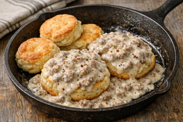 Classic Southern Style Biscuits and Sausage Gravy