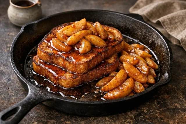 Skillet Buttermilk Cinnamon French Toast with Spiced Apples
