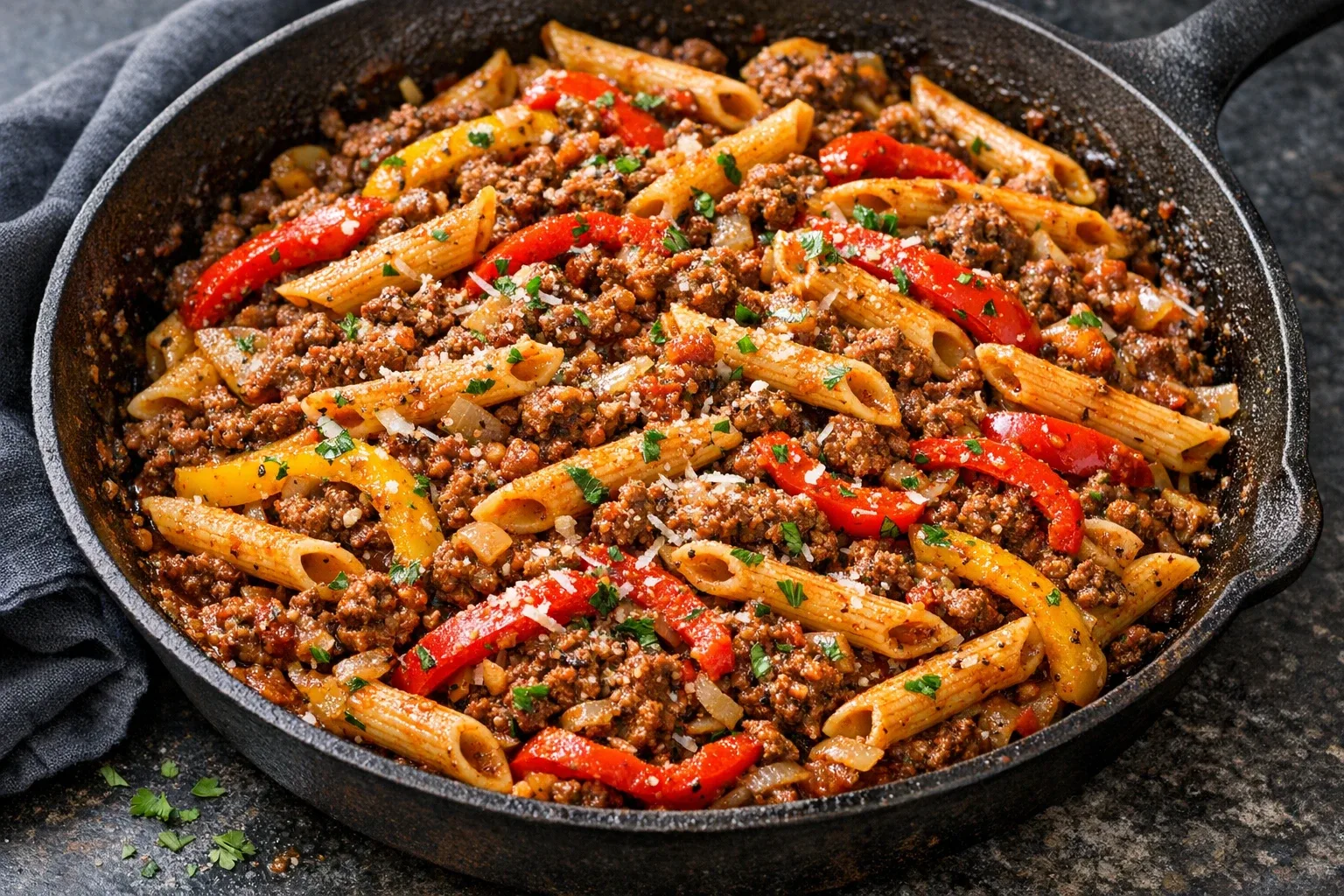 Spicy Cajun Beef Pasta with Bell Peppers