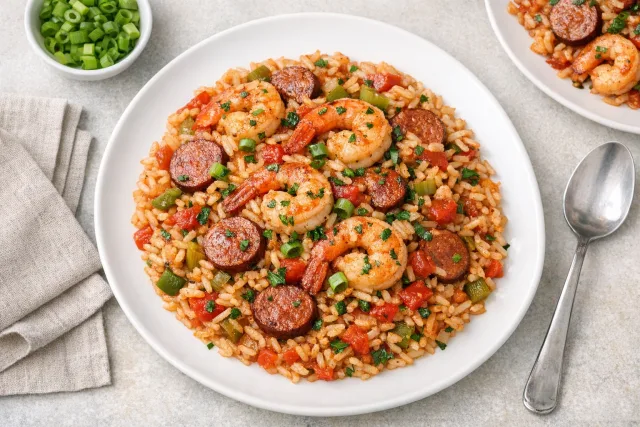 Spicy Cajun Shrimp and Andouille Sausage Jambalaya