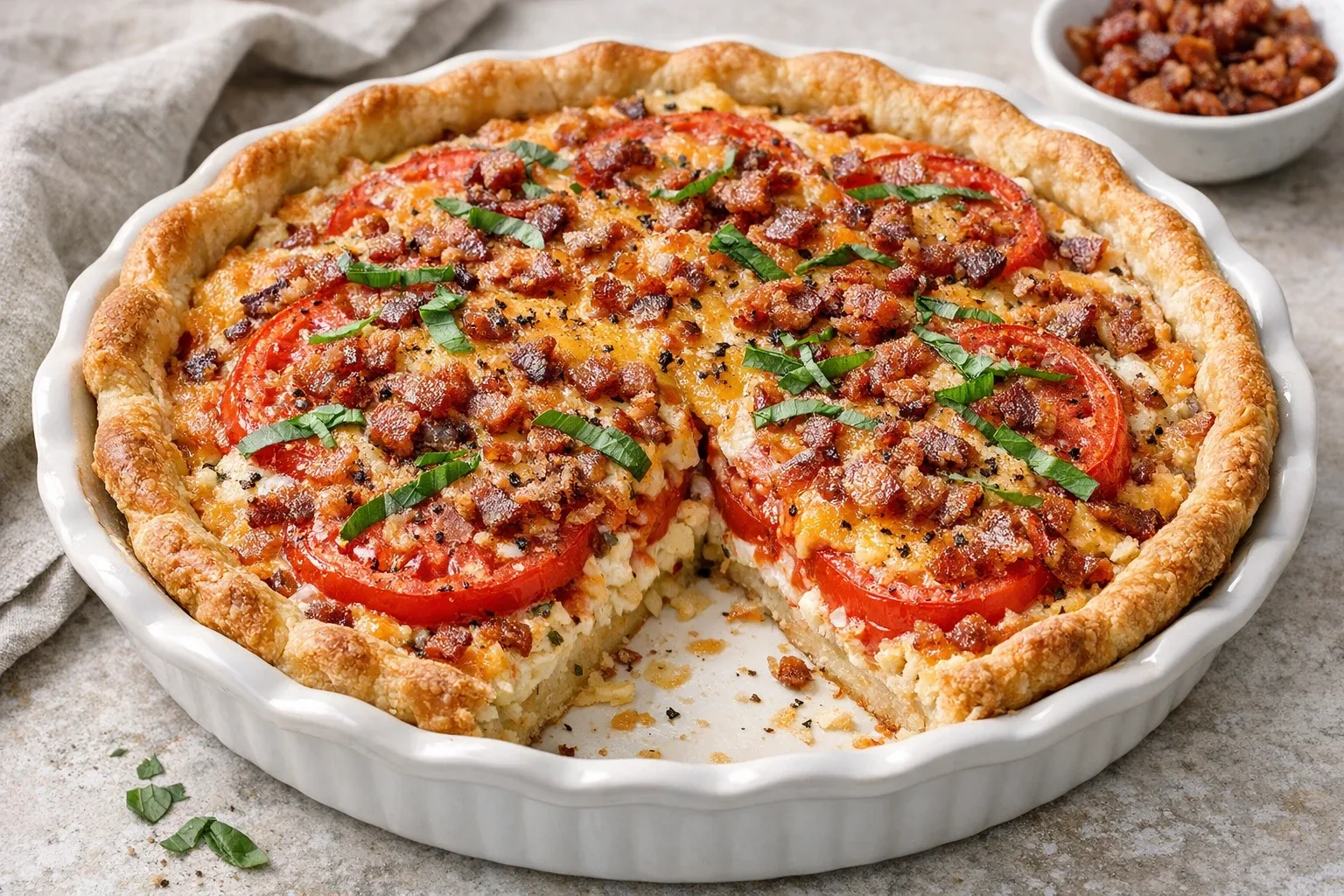 Classic Southern Tomato Pie with Cream Cheese and Bacon