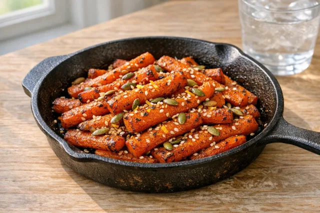 Cumin Lemon Roasted Carrots with Toasted Seeds