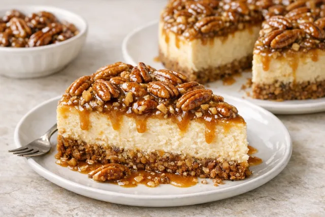 Southern-Style Pecan Praline Cheesecake with Buttery Crust