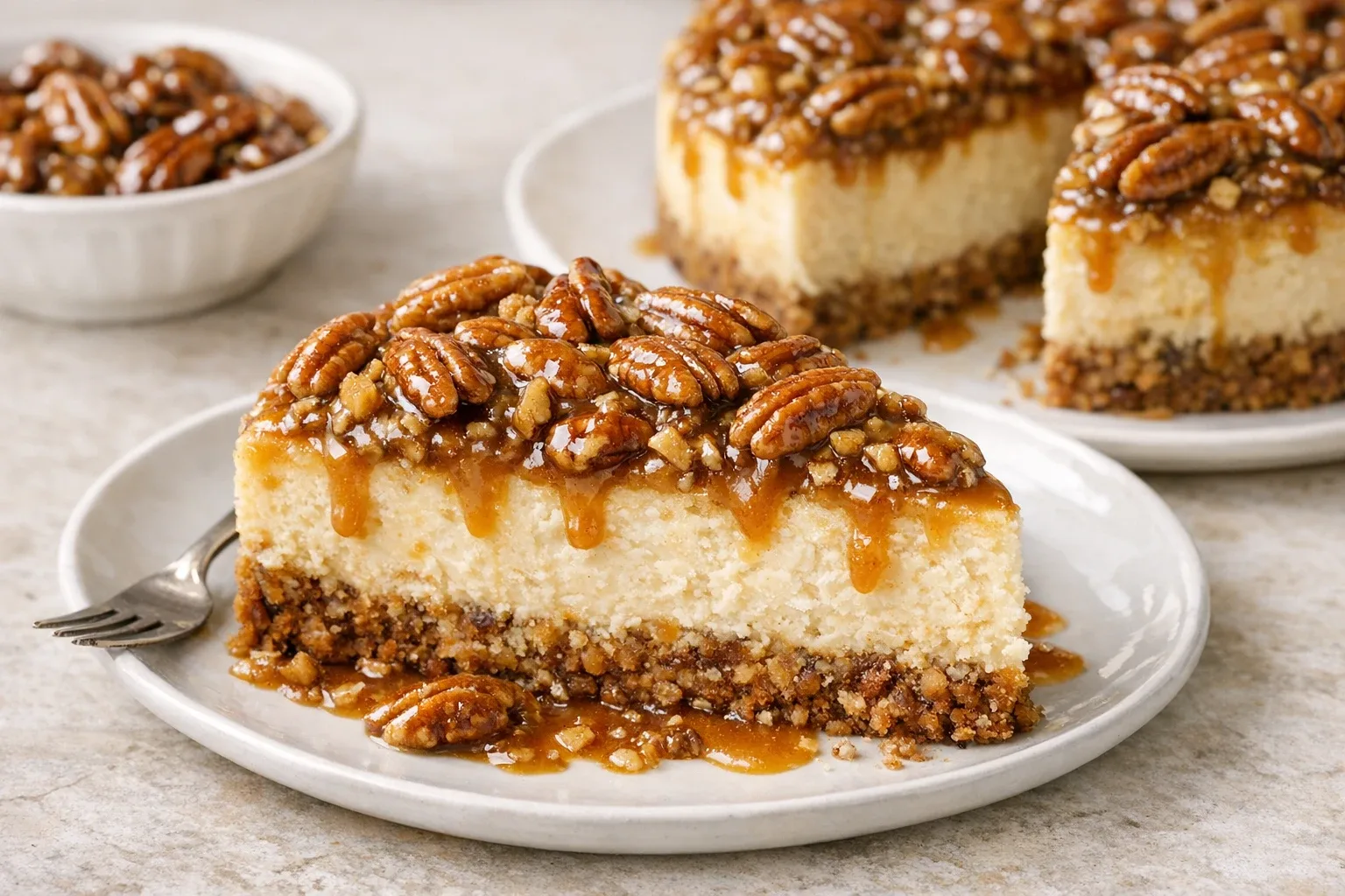 Southern-Style Pecan Praline Cheesecake with Buttery Crust