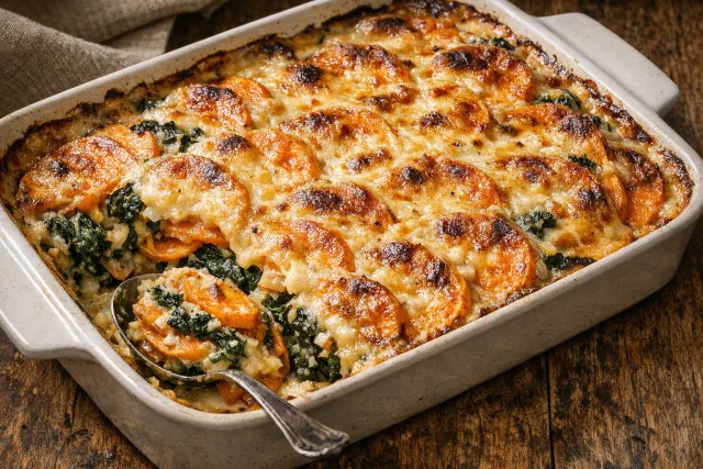Southern Sweet Potato and Kale Gratin