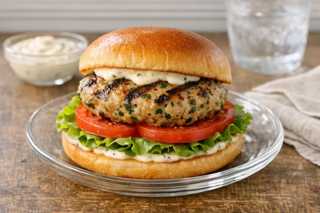 Grilled Herb-Marinated Turkey Burgers with Garlic Aioli