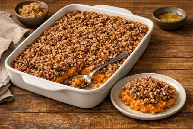 Classic Southern Sweet Potato Casserole with Pecan Topping
