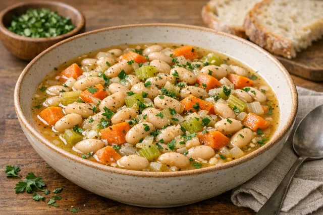 Garlic Thyme Slow-Cooker White Bean and Vegetable Supper